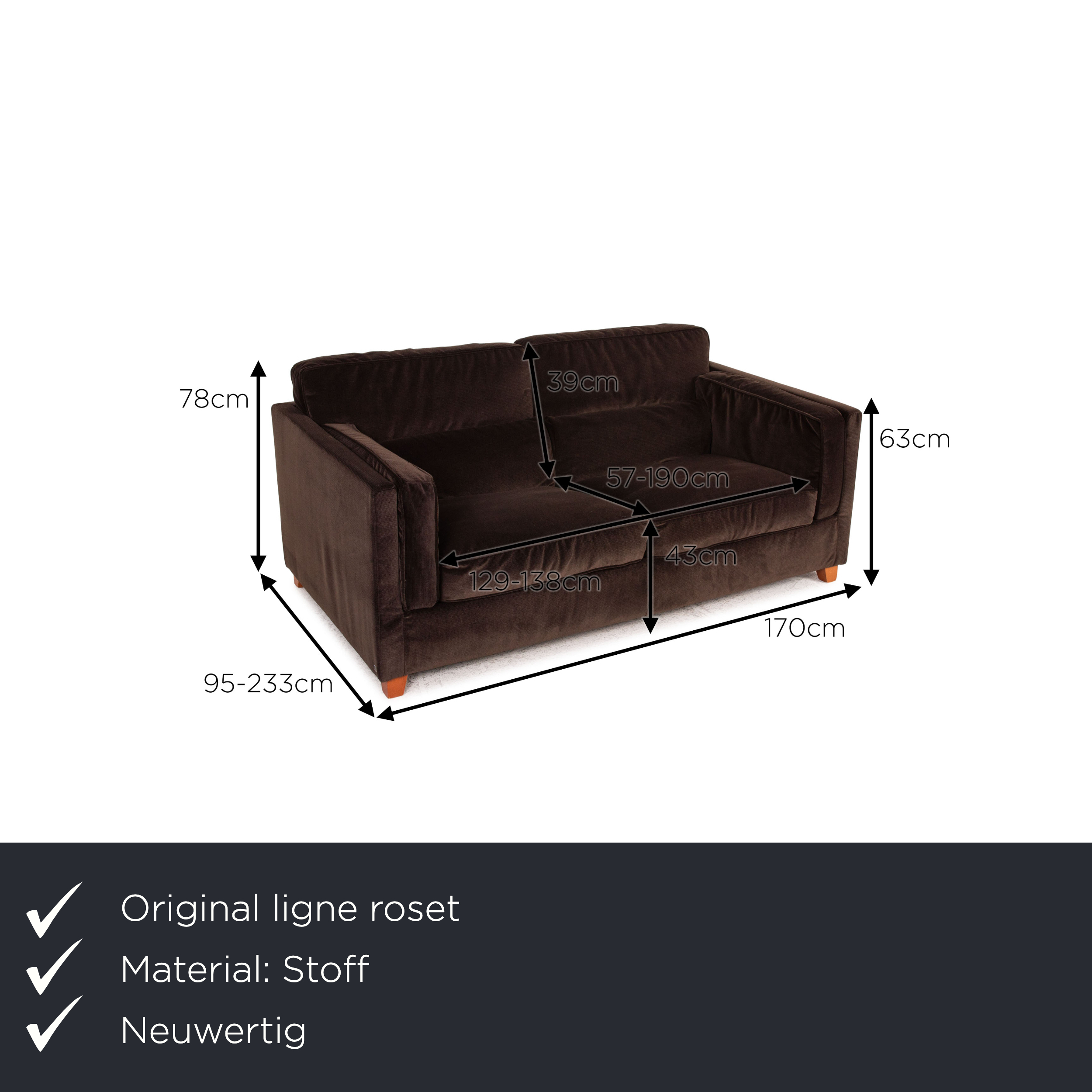Sofa 2-Sitzer Stoff Dunkelbraun