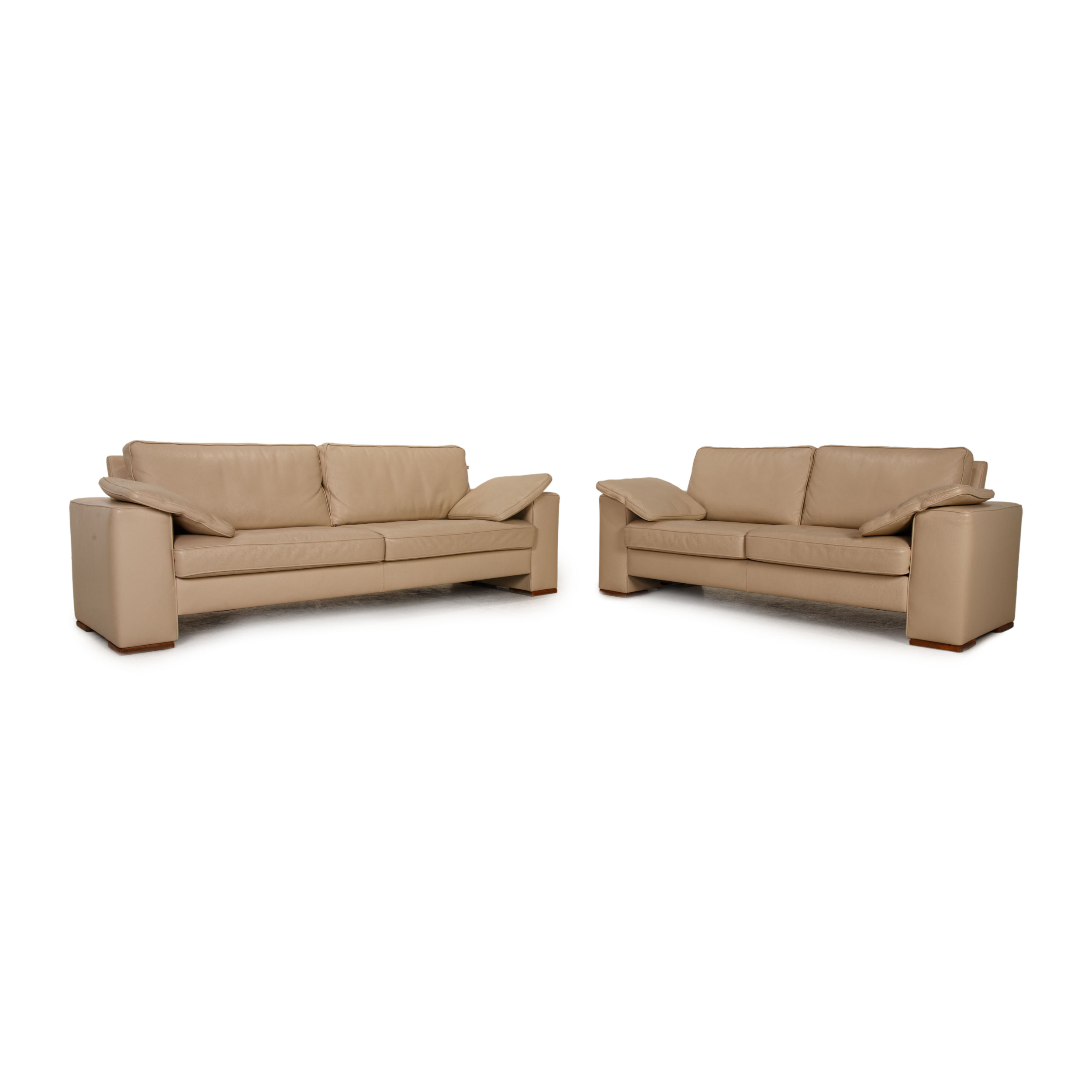 Sofa Garnitur 2-Sitzer & 3-Sitzer Leder Beige