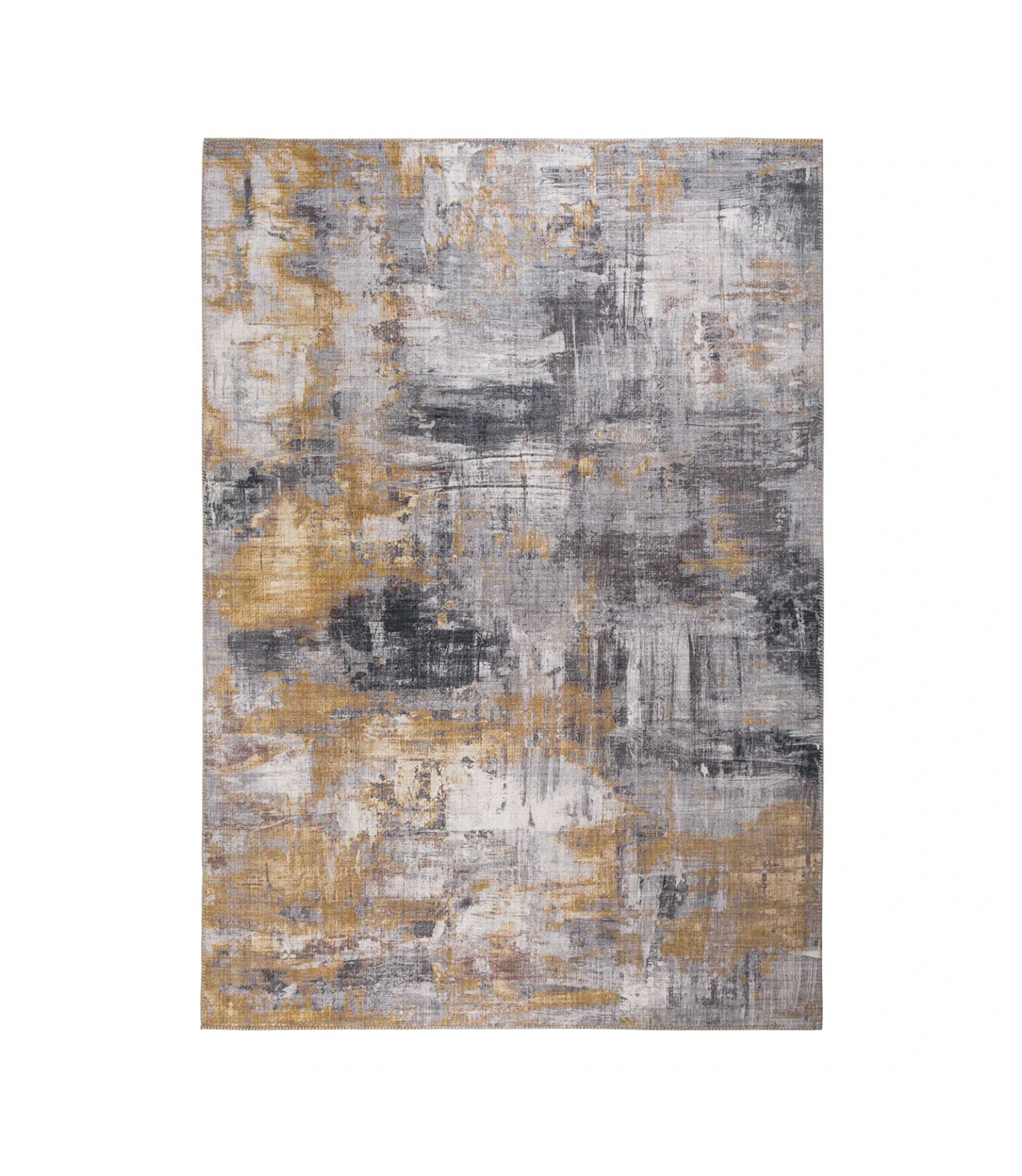 Teppich Kunstfaser Grau Gelb 80 x 150 cm