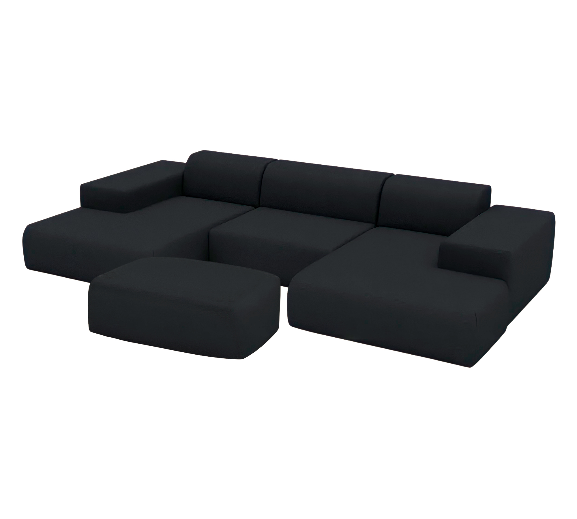 Set Großes Sofa U-Form PYLLOW + Polsterhocker Nachtschwarz
