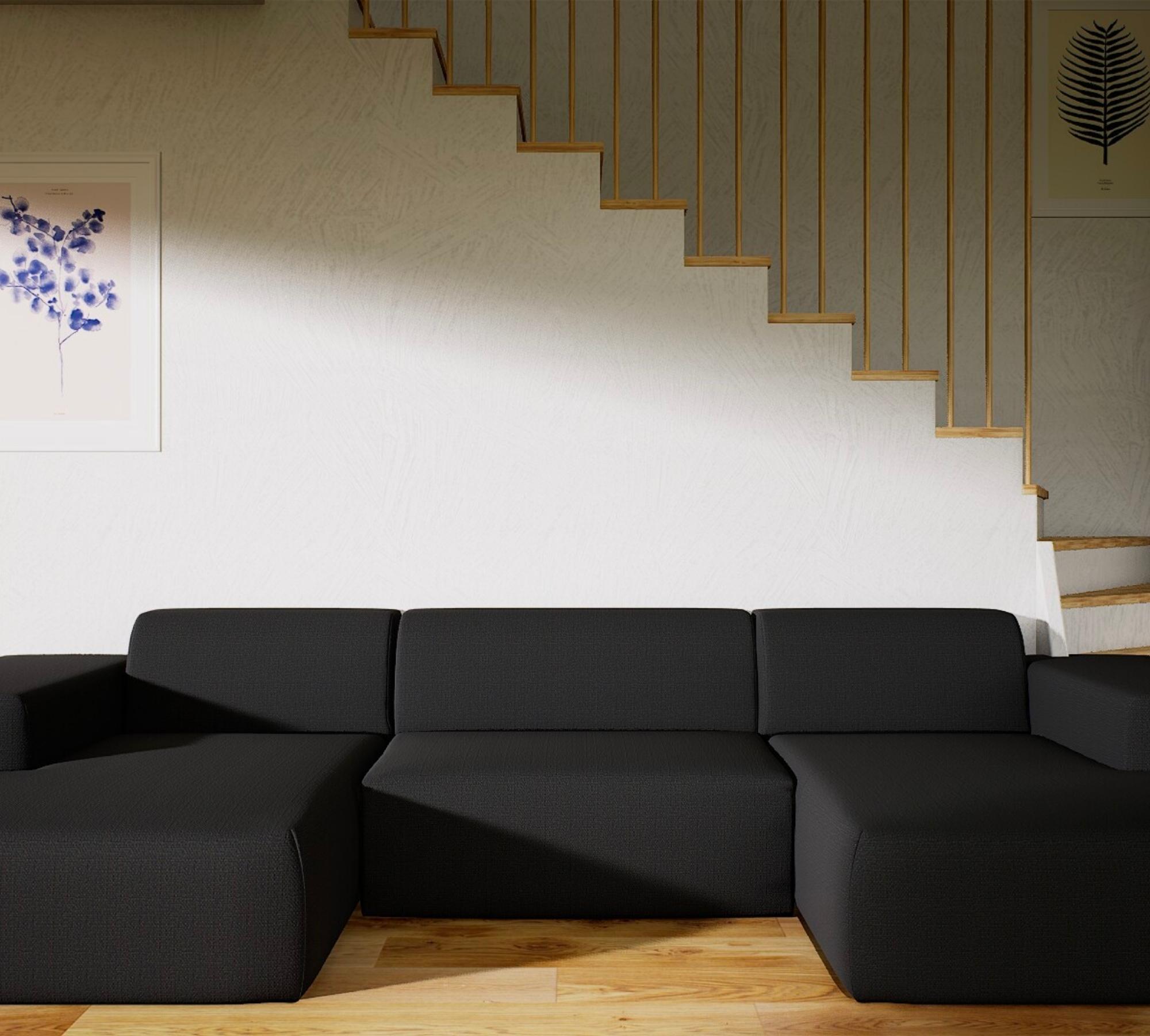 Großes Sofa U-Form PYLLOW Nachtschwarz