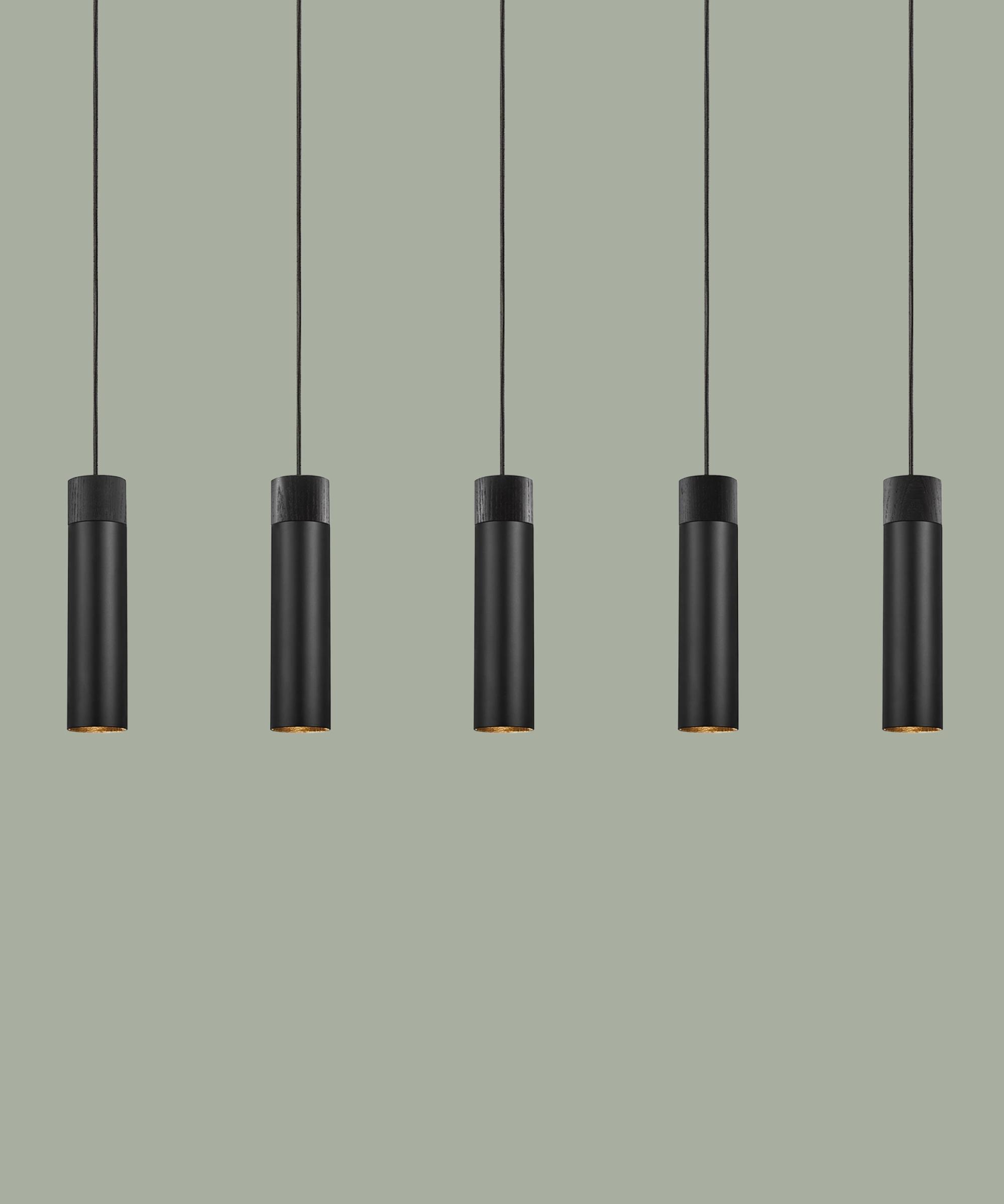 5-Flammige LED-Pendelleuchte Schwarz Holzdetail